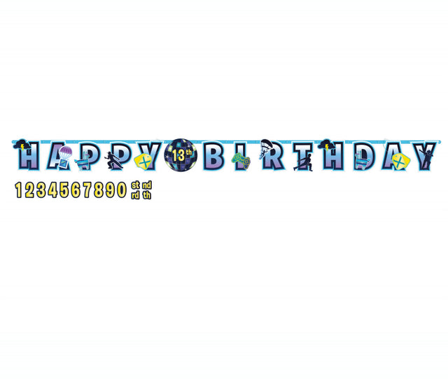 Vibrant Jumbo Birthday Banner, customizable for all ages, includes numbers and suffixes, perfect for festive celebrations.