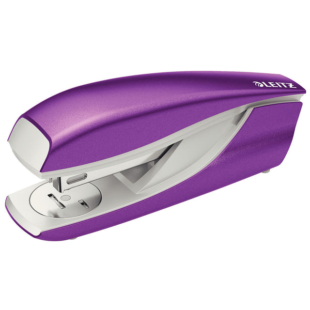 Leitz Nexxt Wow Stapler in purple, staples up to 30 sheets, features integrated staple remover and modern design.