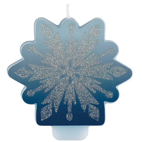 8cm Frozen 2 Glittered Candle with a magical sparkle, perfect for décor and celebrating Disney's beloved film.