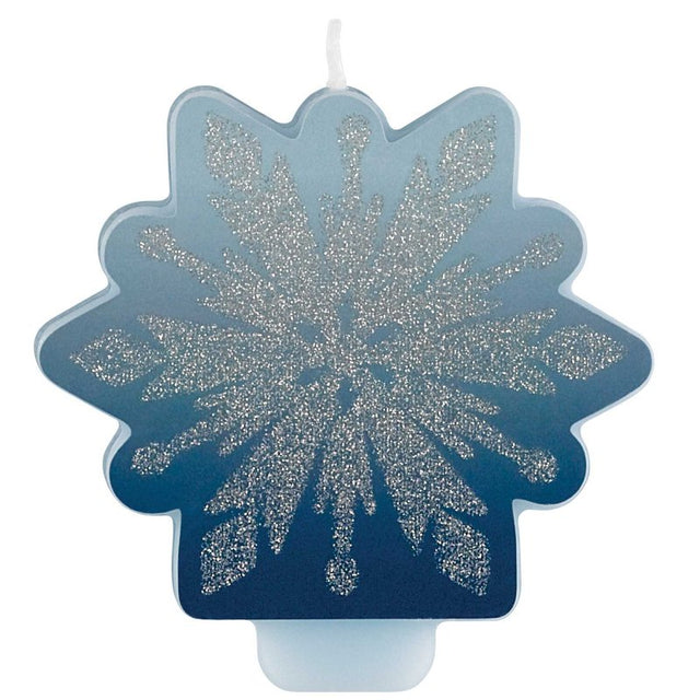 8cm Frozen 2 Glittered Candle with a magical sparkle, perfect for décor and celebrating Disney's beloved film.