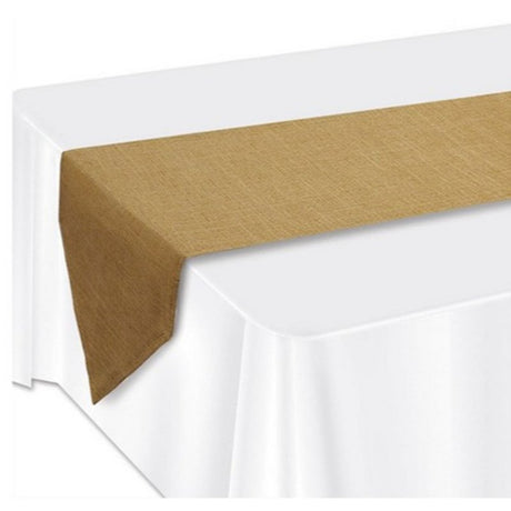 Kraft Table Runner Faux Burlap in neutral tones, 1.83m long, perfect for elegant dining events and easy to maintain.