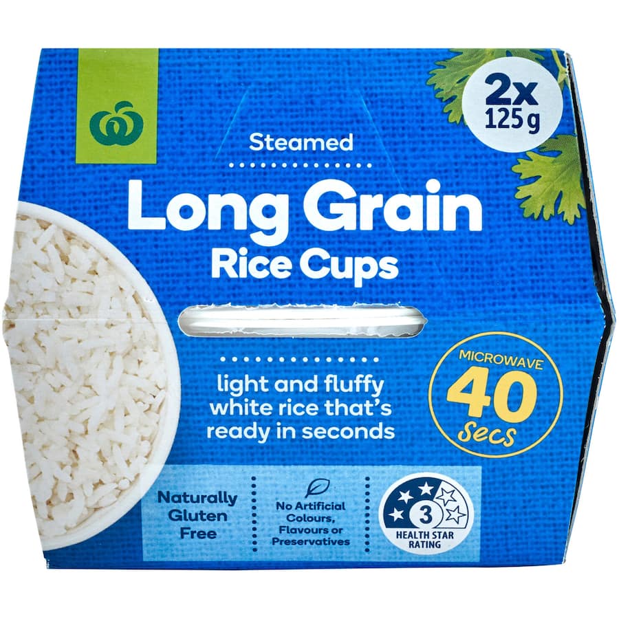 Woolworths Long Grain Rice Microwave 2 X 125g Cups 250g