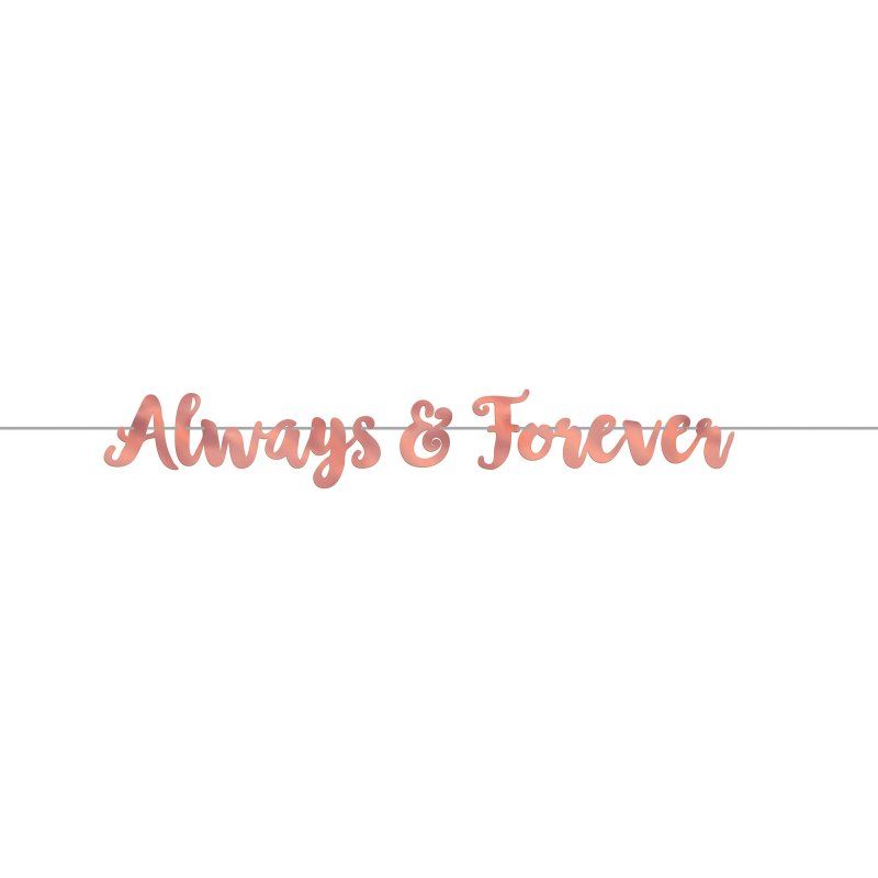 Navy foil letter banner spelling 'Always & Forever', perfect for adding elegance to wedding receptions and parties.