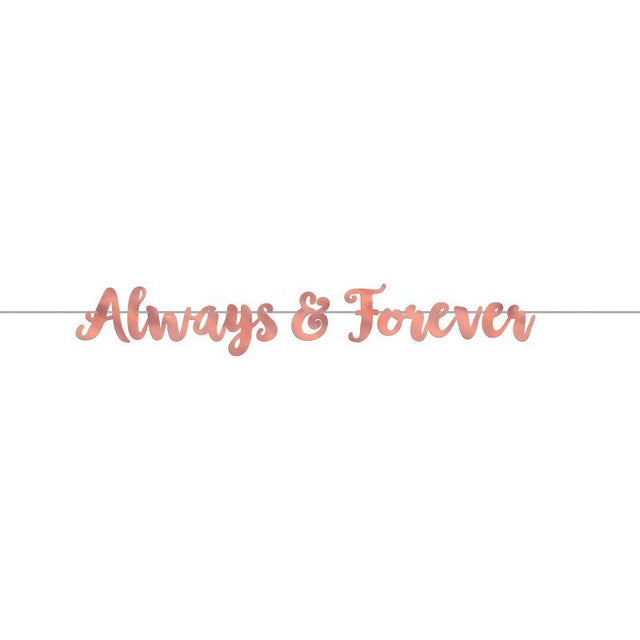 Navy foil letter banner spelling 'Always & Forever', perfect for adding elegance to wedding receptions and parties.