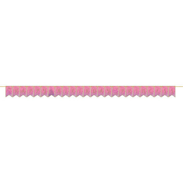 Disney Princess Once Upon A Time Pennant Banner featuring vibrant princess illustrations on 24x17cm pennants with 4.57m ribbon.
