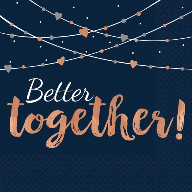 Navy bride lunch napkins with 'Better Together' hot stamping, perfect for weddings, bridal showers, and elegant gatherings. Pack of 16.