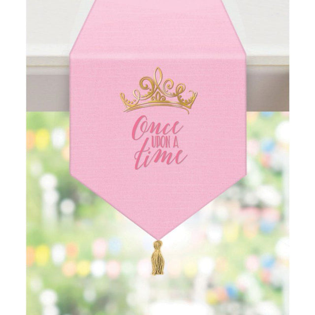 Enchanting Disney Princess table runner featuring Cinderella, Belle, and Ariel, perfect for themed dining and celebrations.