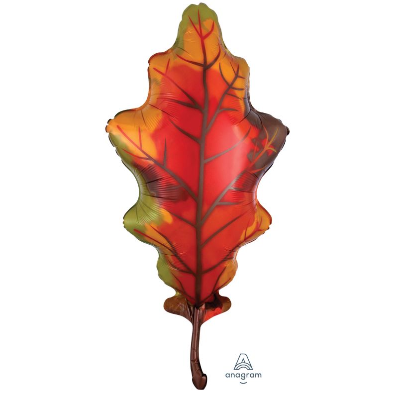 Vibrant SuperShape Autumn Oak Leaf Balloon, 50cm x 106cm, perfect for fall celebrations and gatherings.