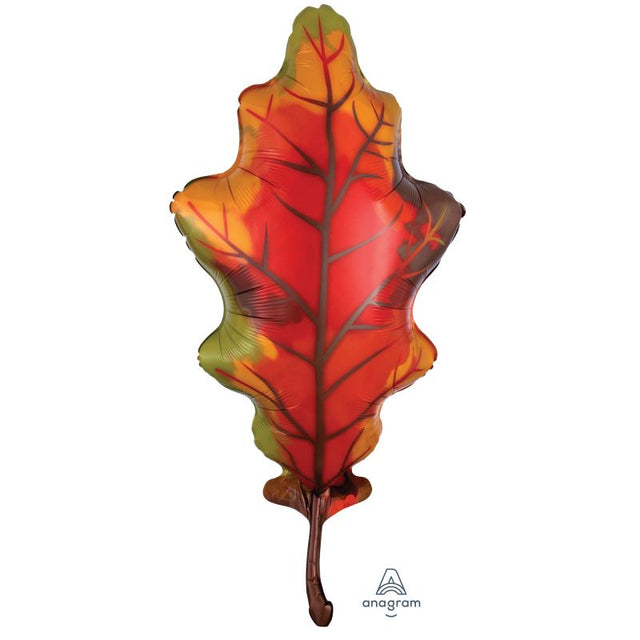 Vibrant SuperShape Autumn Oak Leaf Balloon, 50cm x 106cm, perfect for fall celebrations and gatherings.