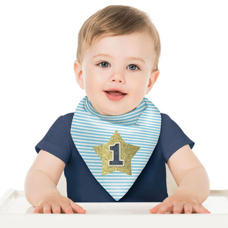 Adorable 1st Birthday Boy Bib, 27cm x 32cm, designed for mess-free and stylish mealtime celebrations.