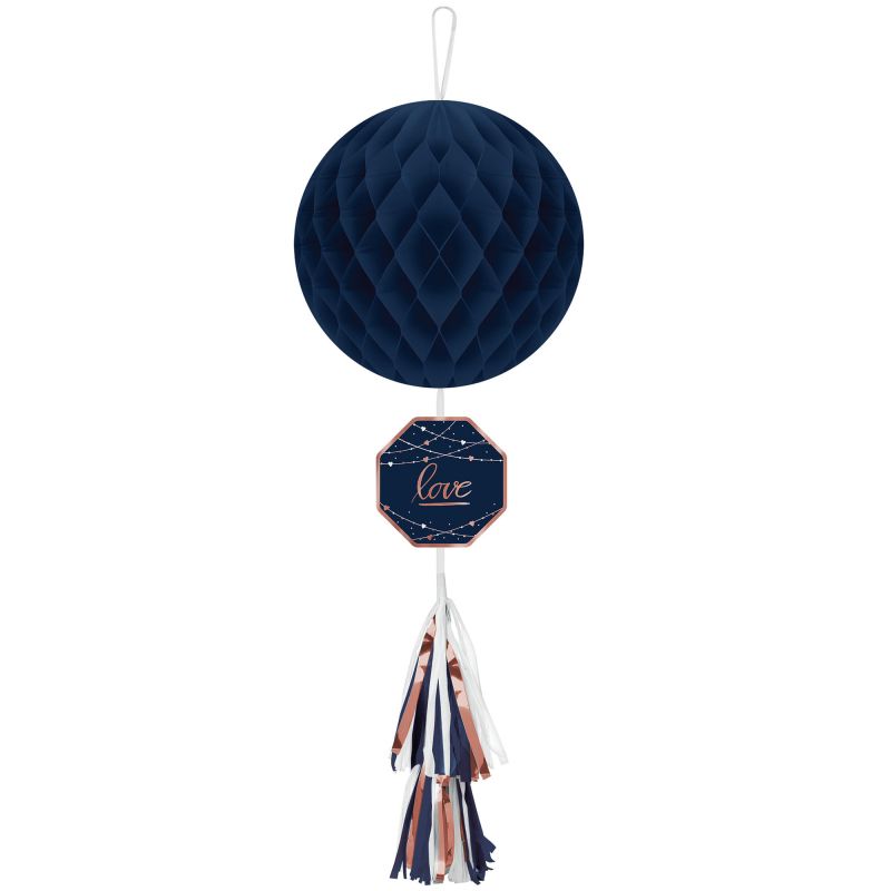 Navy Bride Honeycomb Hanging Decoration, 75cm, perfect for bridal events, adds elegance and charm to your wedding decor.