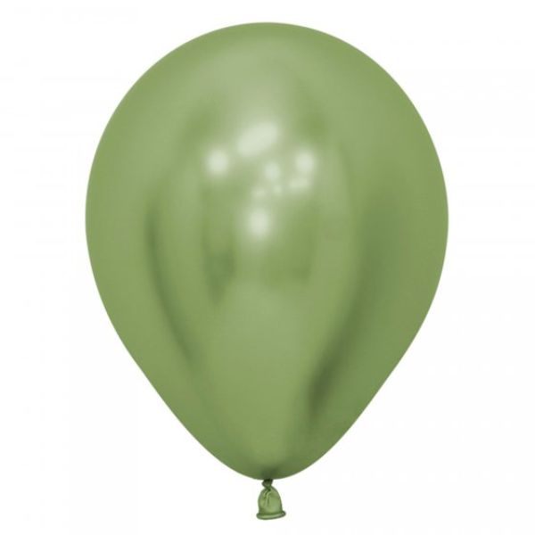 Pack of 50 metallic reflex lime green latex balloons, perfect for vibrant party decor and celebrations.