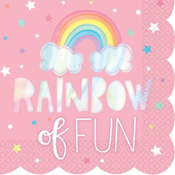 Magical Rainbow Birthday Lunch Napkins Scalloped Foil Hot Stamped (Pack of 16)