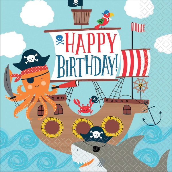 Nautical-themed Ahoy Birthday Lunch Napkins featuring anchors and sailboats, perfect for fun party décor. Pack of 36.