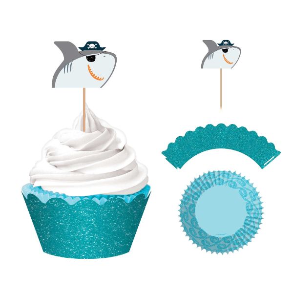 Ahoy Birthday Glittered Cupcake Kit featuring vibrant cupcake cups, glittered wraps, and festive picks for nautical-themed celebrations.