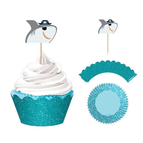 Ahoy Birthday Glittered Cupcake Kit featuring vibrant cupcake cups, glittered wraps, and festive picks for nautical-themed celebrations.