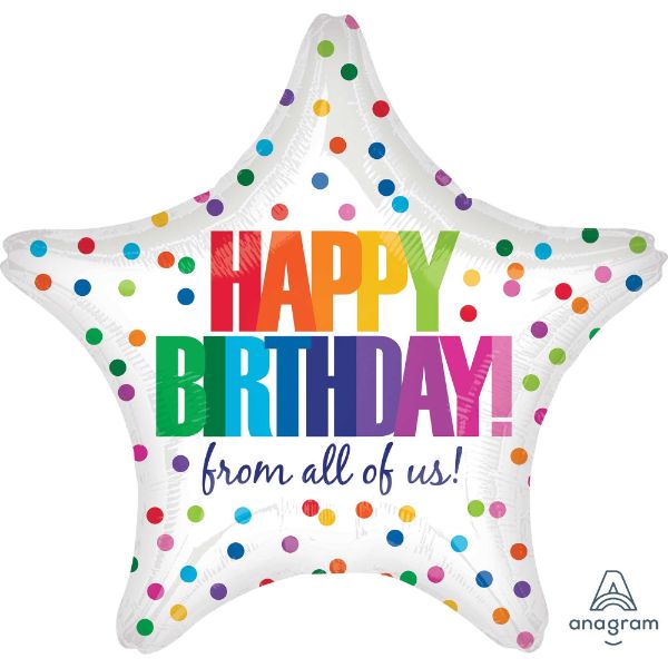 Balloon - 45cm Standard XL Star Happy Birthday from all of us Dots