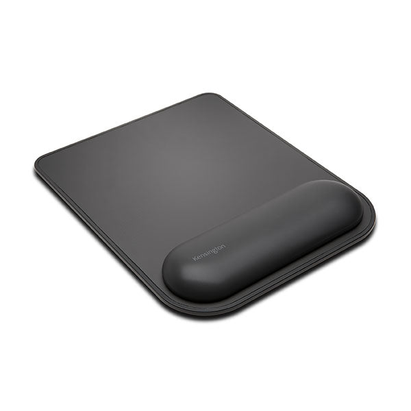 Kensington Ergosoft Mousepad in black with gel-cushioned padding, promoting wrist comfort and optimal tracking for mice.