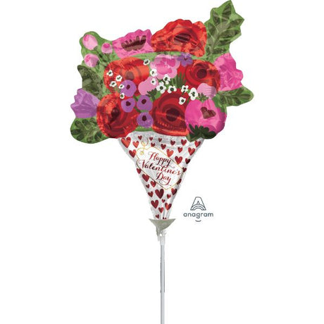 Mini foil balloon shaped like a rose bouquet, perfect for Valentine's Day celebrations and gifts.