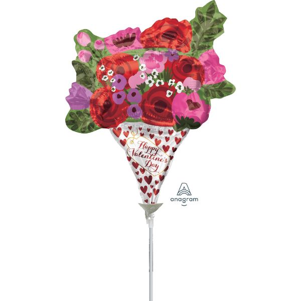 Mini foil balloon shaped like a rose bouquet, perfect for Valentine's Day celebrations and gifts.
