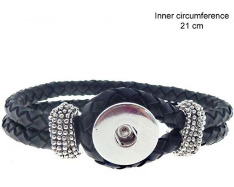 Stylish black imitation braided leather bracelet with 21cm circumference, perfect for any occasion.