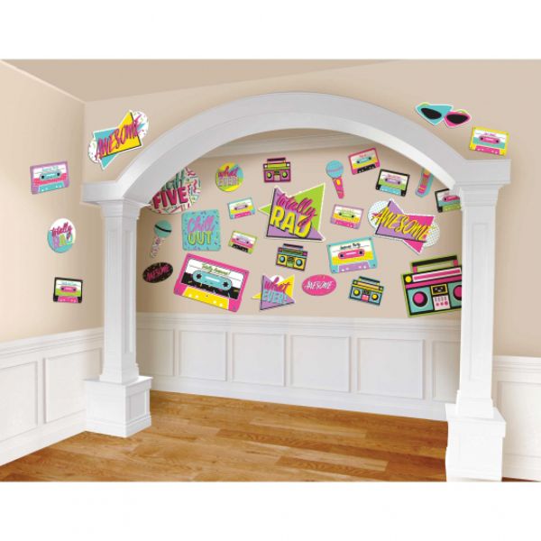 Vibrant 80's cutouts pack of 30, featuring nostalgic designs for party decor and celebrations.
