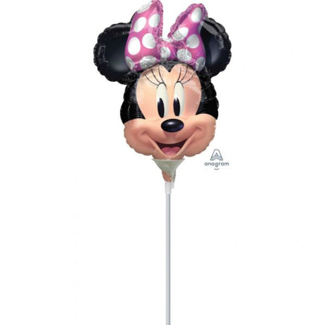 Mini shape Minnie Mouse foil balloon, perfect for birthdays and Disney-themed parties, with vibrant design and air inflation.