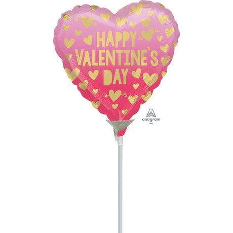 10cm pink ombre Happy Valentine's Day foil balloon, air inflation required, non self-sealing valve