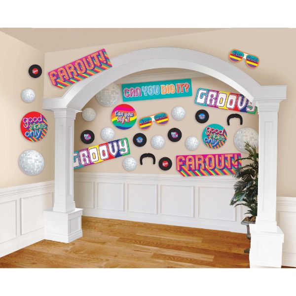 Vibrant 70's-themed cutout pack of 30, ideal for scrapbooking, decoration, and creative projects.