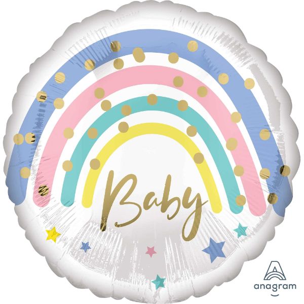 45cm pastel rainbow balloon designed for baby celebrations, featuring soft, vibrant colors.