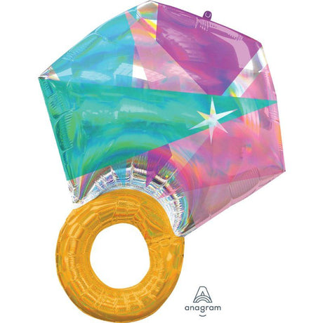 Iridescent holographic wedding ring with a unique shimmering finish, ideal for modern brides seeking elegance.