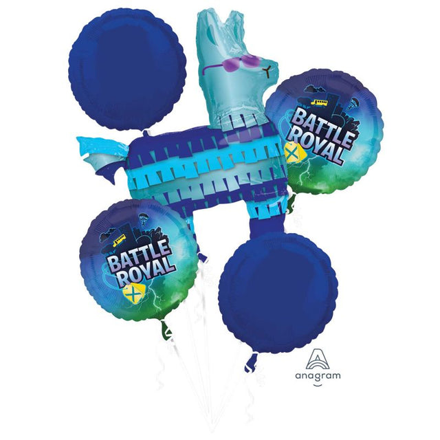 Pack of 5 vibrant self-sealing foil balloons for celebrations, featuring one unique shape and four standard balloons.