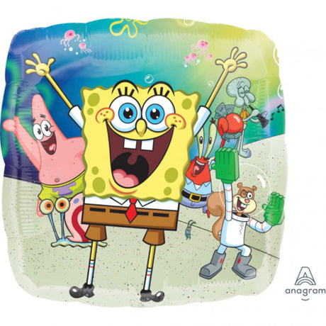 Vibrant 45cm Spongebob Squarepants foil balloon, perfect for birthday and themed parties, featuring a self-sealing design.
