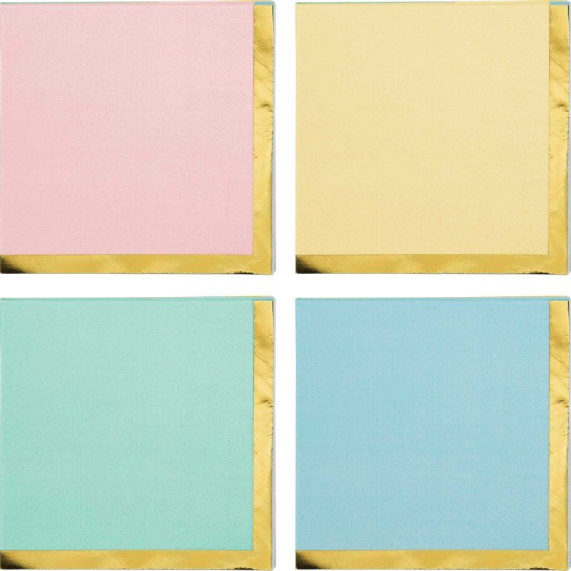 Pastel beverage napkins with scalloped edges and gold foil, perfect for elegant celebrations and gatherings.