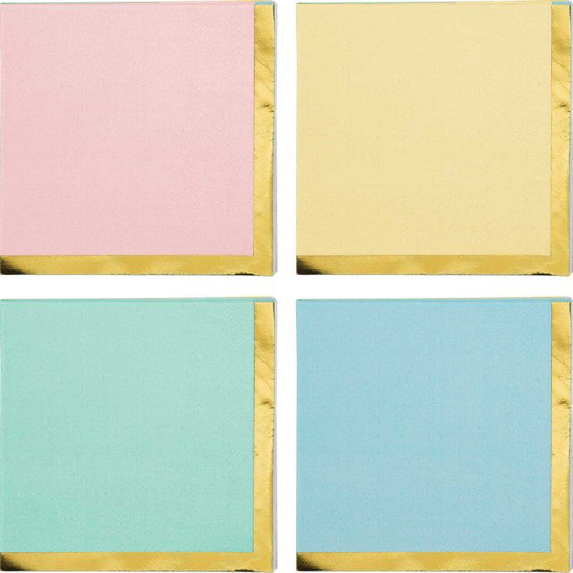 Pastel beverage napkins with scalloped edges and gold foil, perfect for elegant celebrations and gatherings.
