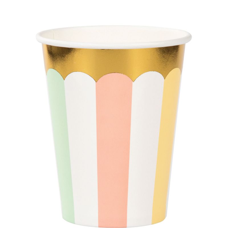 Pastel paper cups with gold foil accents, 266ml capacity, ideal for parties and special events, pack of 8