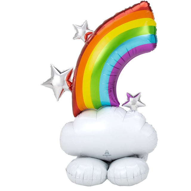 Vibrant 132cm Foil Balloon featuring a rainbow and clouds, ideal for festive celebrations and creating stunning decorations.