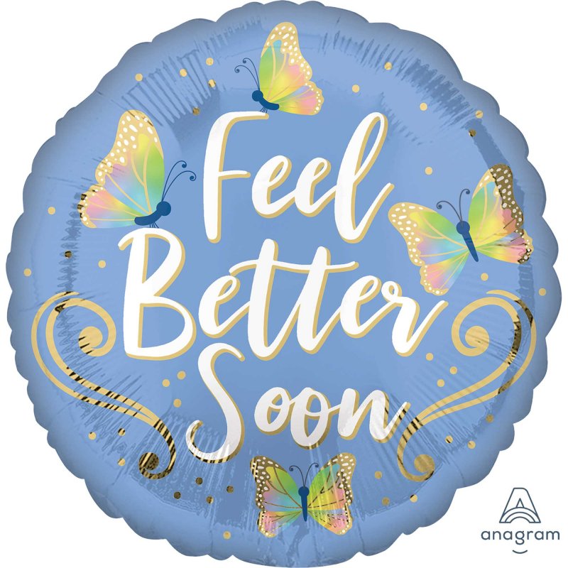 Foil Balloon - Std Hx Feel Better Soon Butterflies (45cm)