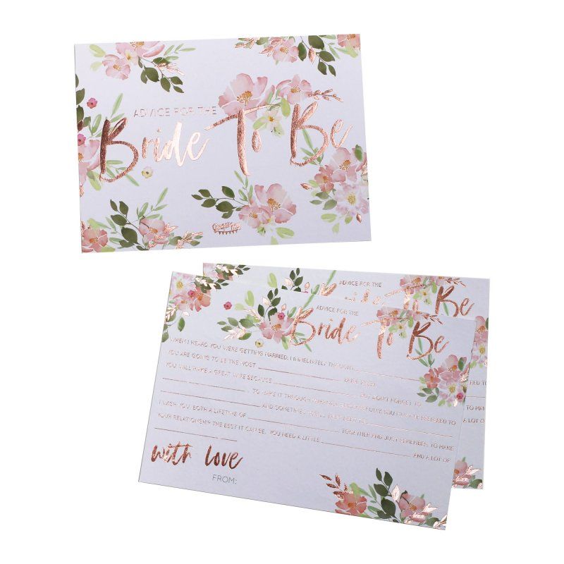 Floral hen party advice cards for the bride-to-be, 16cm, pack of 10, encouraging heartfelt messages from guests.
