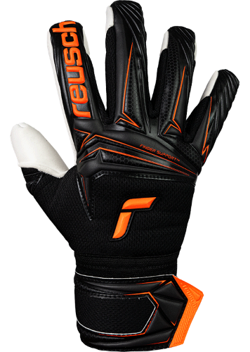 Gloves  - Reusch Attrakt Advance Finger Support - Black/Shocking Orange - Size 8