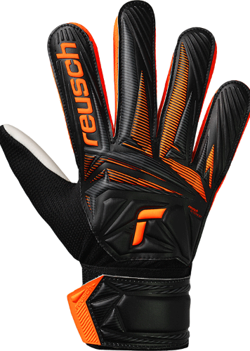 Gloves  - Reusch Attrakt Starter Solid Junior - Black/Shocking Orange - Size 4