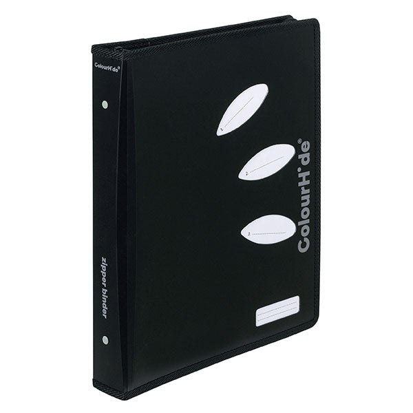 Sleek black zipper binder made from protective PP material, ideal for organizing documents and showcasing your style.