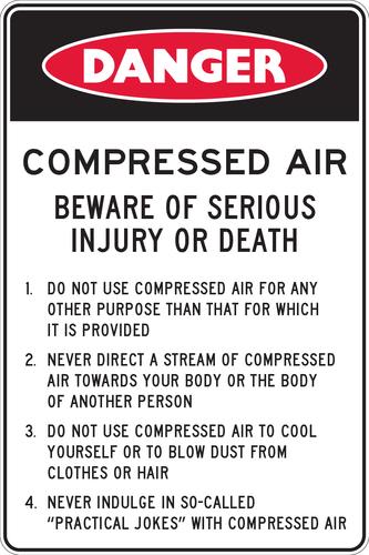 Danger Sign | Compressed Air, Beware Injury/Death W300mm x H450mm (Single Sided)