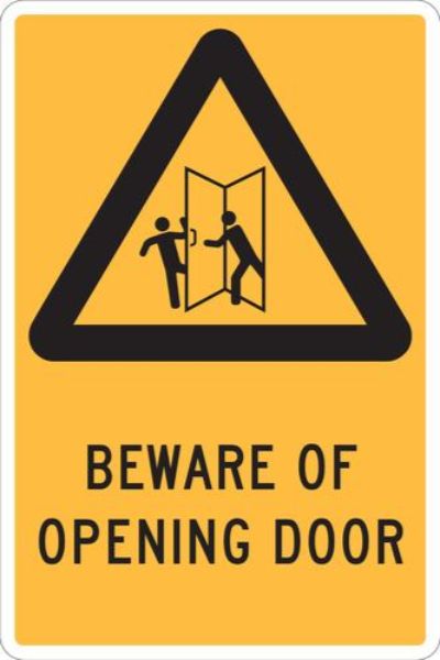 Warning Beware Of Opening Door Sign - PVC 300 x 450mm (EACH)