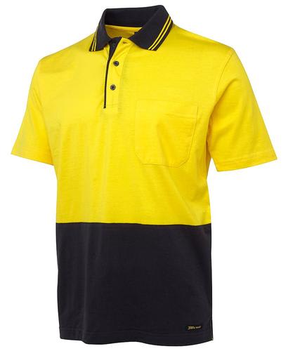 JB's Wear, Hi Vis Cotton Polo, 6CPHV - Yellow/Navy - 4XL