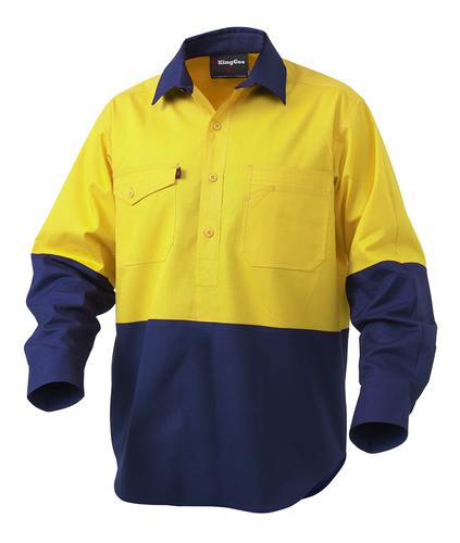 KingGee, Hi Vis Ripstop Closed Front Shirt, K54876 - Yellow/Navy (Size: 4XL)