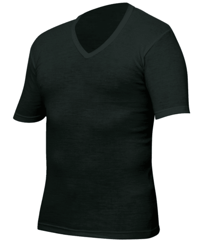 Men's Merino V Neck Short Sleeve Top, BMV003 - Black - XL