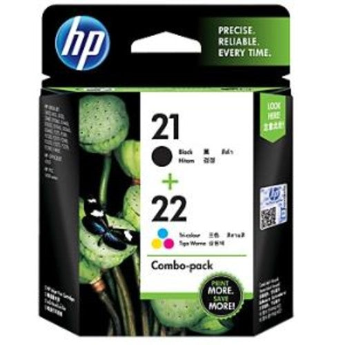 HP 21/22 Combo Ink Cartridge Pack - Black and Color Cartridges for High-Quality Printing