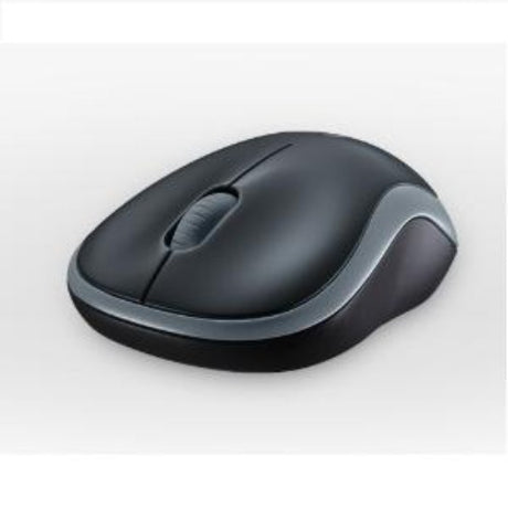 Logitech M185 Wireless Optical Mouse in Grey, designed for comfort with long battery life and reliable wireless connectivity.