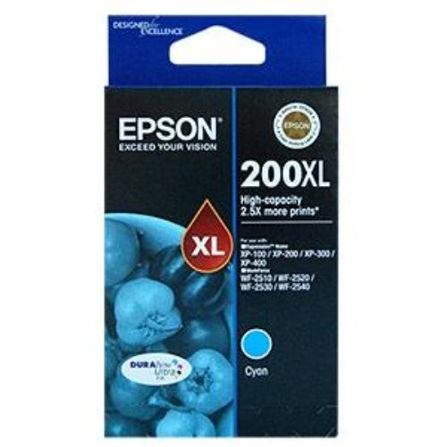 High Yield Epson DURABrite Ultra 200XL Cyan Ink Cartridge - Fast Drying & Smudge Resistant